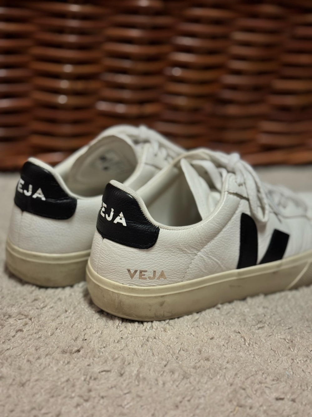 Veja Campo Leather Sneaker in White with Black V - Picture 6 of 10